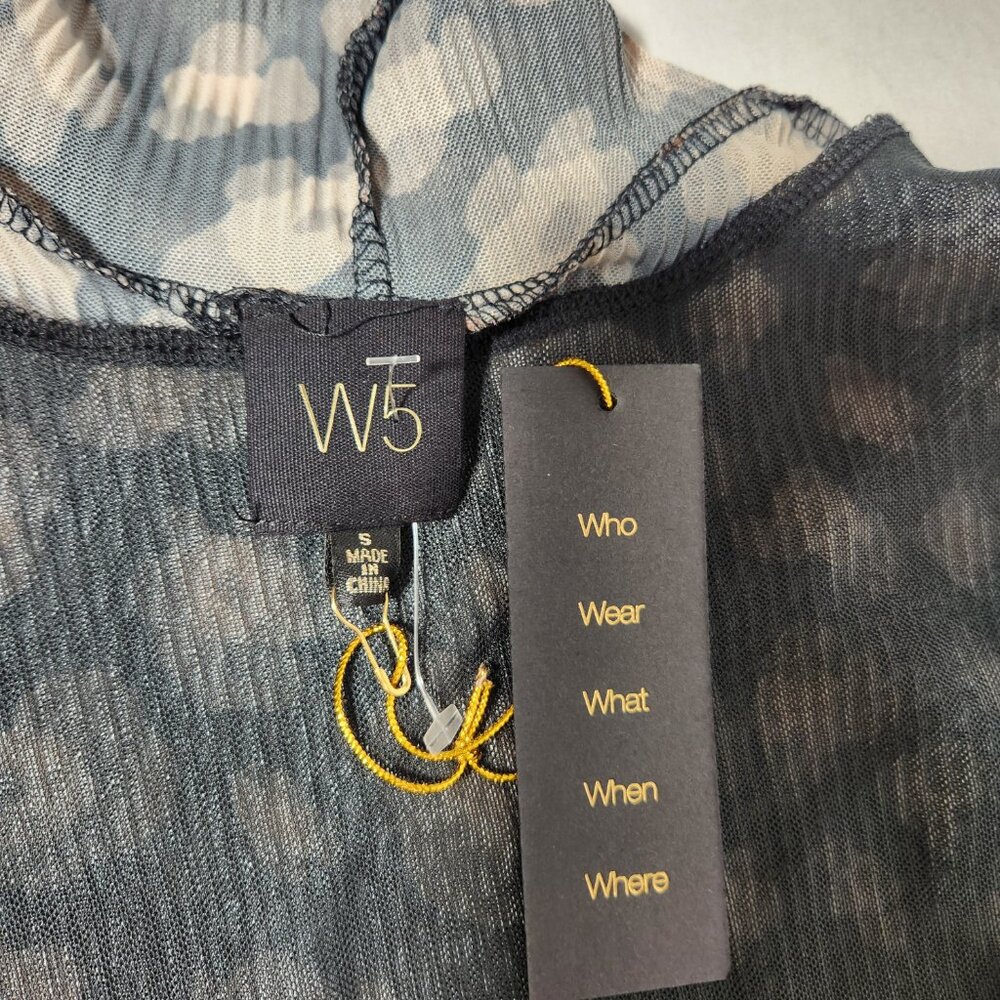 W5 Sheer Grunge Whimsigoth Black/Tan Leopard Print 3/4 Mock Neck Top Size S NEW! - Picture 11 of 15